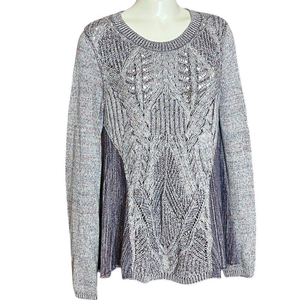 Anthropologie Moth Anita Mixed Cable‎ Knit Purple Crew Neck Back Zipper